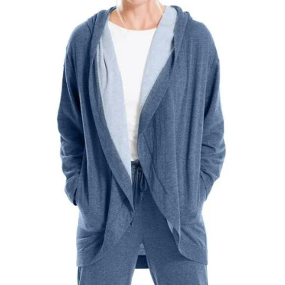 Max Studio NEW Indigo Blue Cascading Cardigan Hoodie Lightweight Sweater Small - Picture 1 of 2